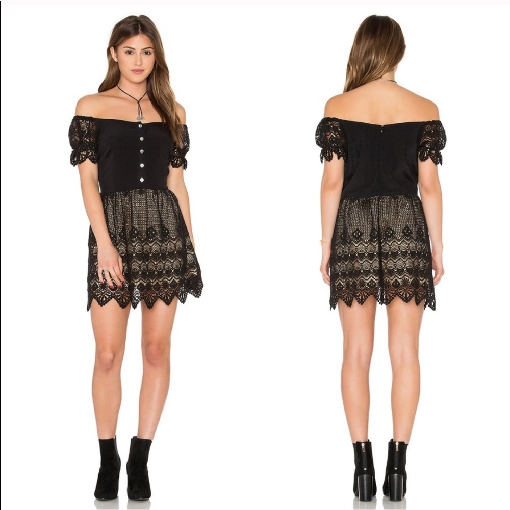 Jen’s Pirate Booty Black Off The Shoulder Lace Mini Dress S (runs large)